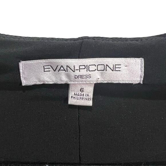 Black Label Evan Picone Black Ruched Midi Dress w/ Shoulder Pads Women's Size 6 - Picture 3 of 7